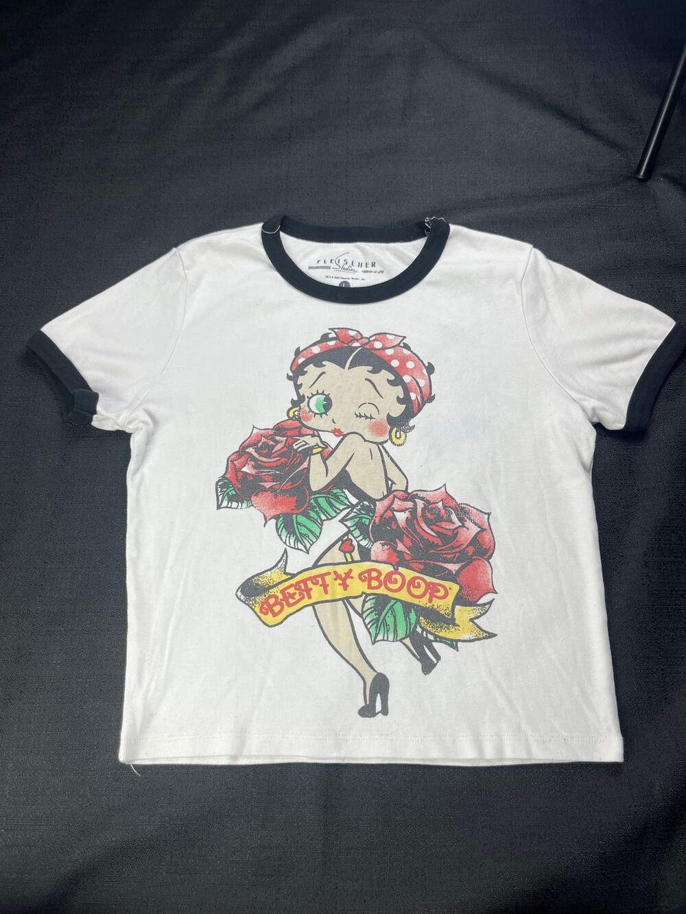 Betty Boop Large White Cotton Ringer T-Shirt Graphic Tee